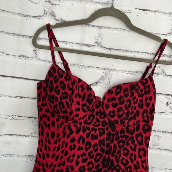 AKIRA Red Leopard Bodycon Bustier Mini Dress Women’s Medium Spaghetti Strap Cute - Picture 4 of 13